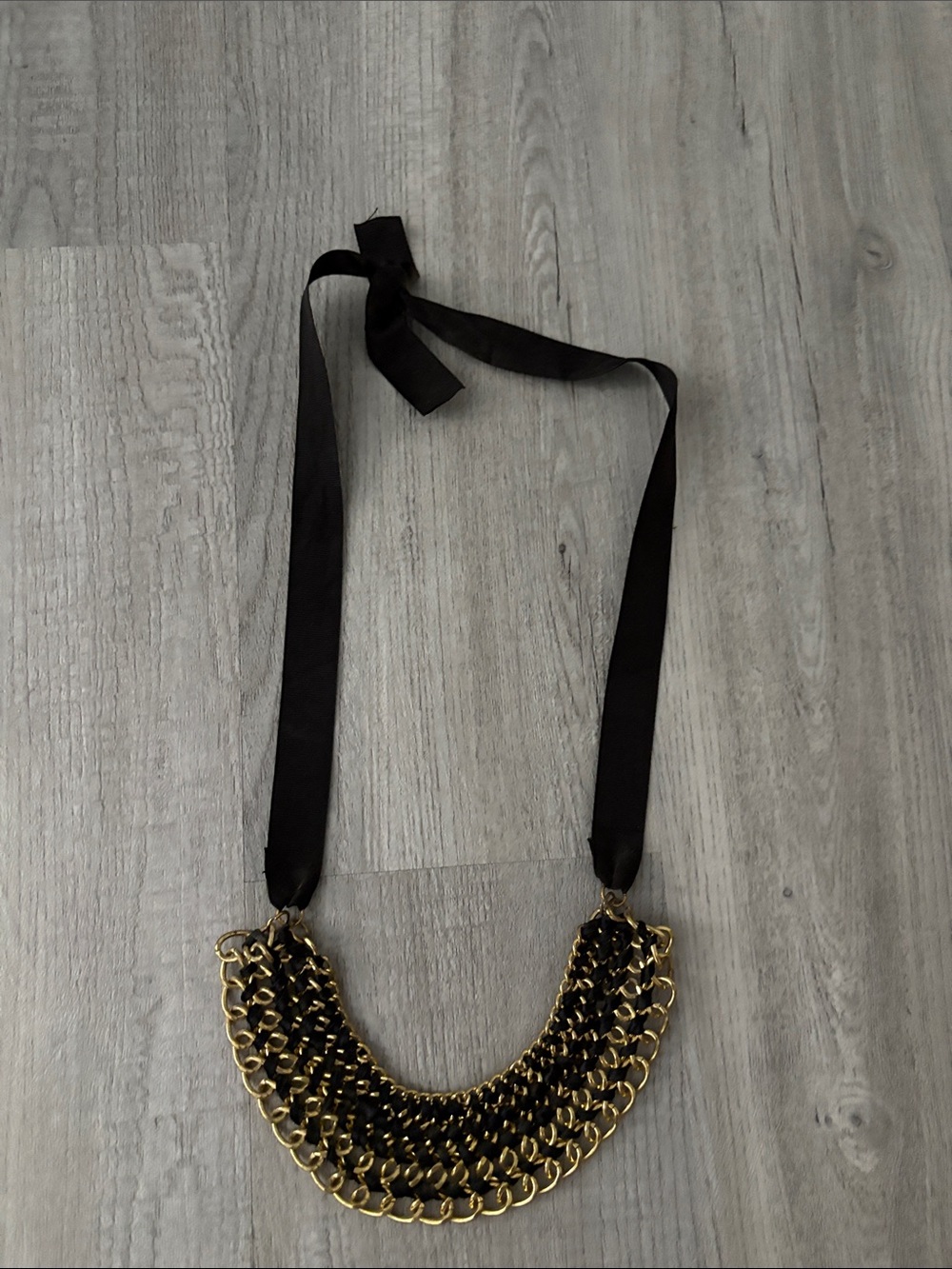 Black and Gold Statement Ribbon Necklace